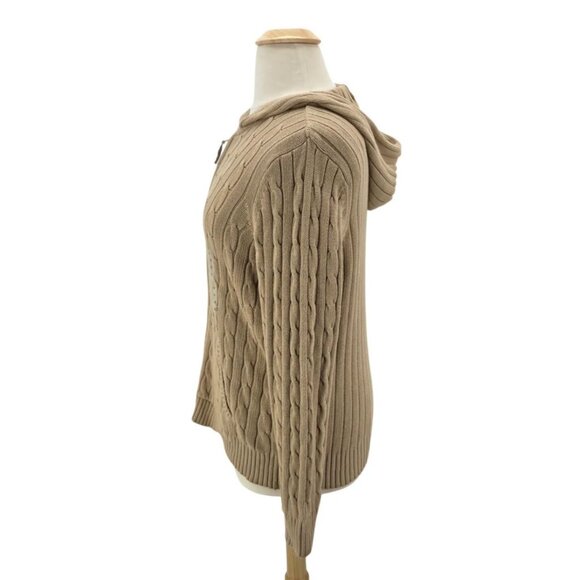 NEW St. Johns Bay Womens 1X Sweater Cardigan Hoodie Zipper Bisque Tan Cable Knit - Picture 3 of 11